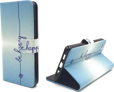 Produktbild von Handyhülle Tasche für Handy Huawei P8 Lite  Schriftzug Be Happy Blau