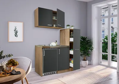 Produktbild von Küche Miniküche Singleküche Küchenzeile Pantry Eiche Grau Levin 130 cm Respekta