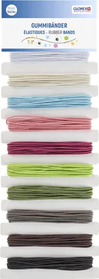 Produktbild von GLOREX Gummibänder Set 10 Stk 1mm x 350cm bunt zum Basteln & Dekorieren