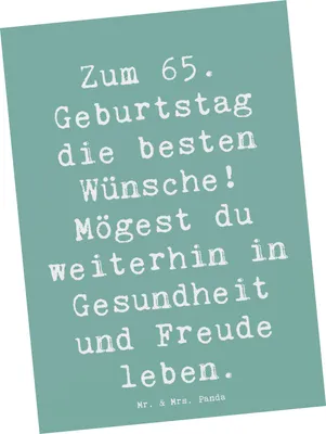 Produktbild von Mr. & Mrs. Panda Postkarte Spruch 65. Geburtstag Glückwünsche - Meeresbrise - Geschenk, Handgefertigte Geschenke, Postkarten, Jubilar, Grußkarte, Freude, Fotokarte, Alter