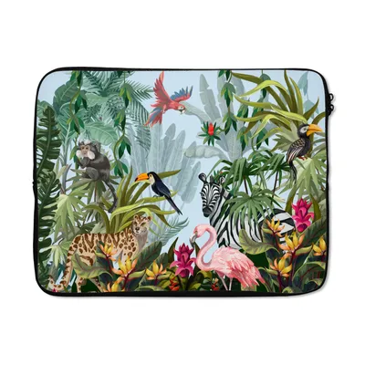 Produktbild von MuchoWow® Laptop Hülle 17 Zoll Laptoptasche Dschungel - Natur - Jungen - Mädchen - Kinder - Zebra - Flamingo - Zipper - Schutzabdeckung