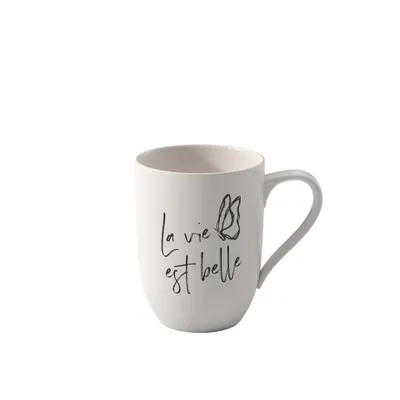 Zdjęcie produktu dla Villeroy & Boch Vorteilset 6 Stück Statement Becher mit Henkel La vie est belle Premium Porcelain weiß,schwarz 1016219673