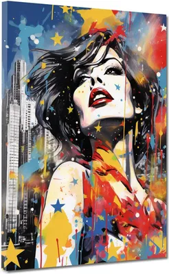 Produktbild von Pop Art USA Splash Frau Leinwandbild Wandbild Deko Kunst XL: 90x120x2cm