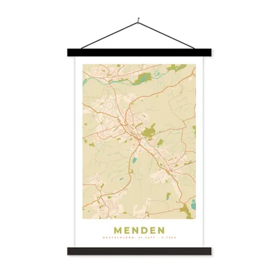 Produktbild von MuchoWow® Textilposter Menden - Karte - Vintage - Stadtplan 60x90 cm mit schwarzem Rahmen - Poster Wohnzimmer