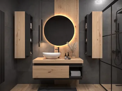 Produktbild von Easy4You Matt Schwarz/Eiche Unterschrank Kaya 100 cm mit Schublade und Ablage + 2 Hängeschranke 30x100 cm Badschrank Badezimmerschrank Seitenschrank