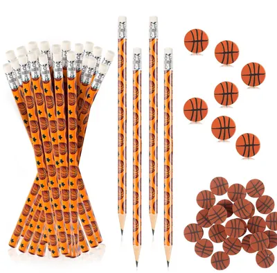 Produktbild von 48 Stück Bleistifte und Radiergummis Set für Basketballpartys