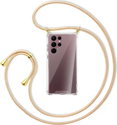 Produktbild von Handykette Backcover-Schutzhülle mit Band (Metall goldfarben) für Samsung Galaxy S22 Ultra 5G (S908) - Goldkordel