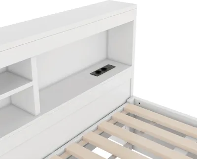 Produktbild von STILVORA Schlafsofa 140×200cm Tagesbett Kinderbett mit LED-Leuchten, Daybett ausziehbar Holzbett mit Steckdose + USB & Bettseitiges Staufach, Weiß (Ohne Matratze)