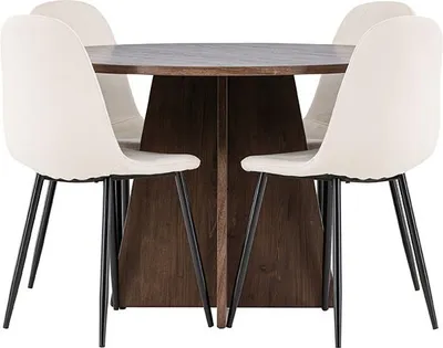 Produktbild von Bootcut Essgruppe Tisch Ø110cm und 4 Velours Stühle mocca.
