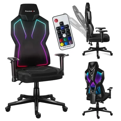 Produktbild von Huzaro Bürostuhl Combat 6.2, Schwarz, 140 kg, mit verstellbarer Rückenlehne, Armlehnen & Sitzhöhe, RGB LED Beleuchtung, kabellose Fernbedienung, atmungsaktive Materialien & Polyurethan-Gummirädern
