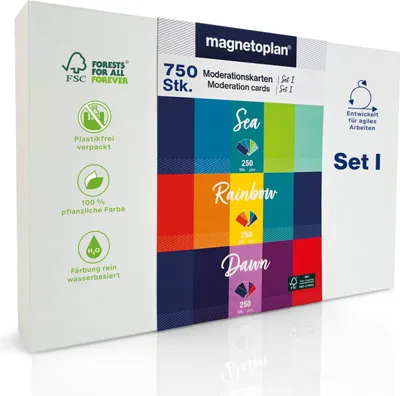 Produktbild von Magnetoplan Moderationskarten 200x100mm Set1 -Sea,Dawn,Rainbow 750Stk