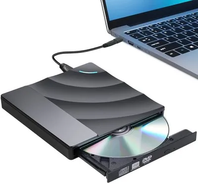 Produktbild von External DVD Drive, Portable Type-C Slim CD DVD RW Burner CD Drive Plug and Play for Laptop, Desktop Mac, iOS, Windows 11/10/8/7 / XP/Linux, USB 3.0