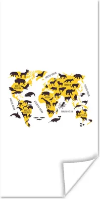 Produktbild von MuchoWow® Poster Weltkarte - Tiere - Gelb 40x80 cm - Dekoration