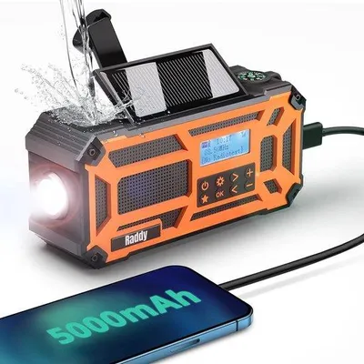 Obrázok produktu pre Núdzové rádio, dobíjateľné, USB, powerbanka, baterka, AM/FM, vodotesné