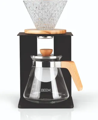Produktbild von BEEM POUR OVER Kaffeebereiter Set 4 Tassen Glas-Handfilter Diamantoptik 0,5l Glaskanne mit Deckel Holzapplikationen Manuell mildes Kaffeearoma