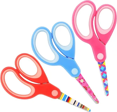 Productafbeelding van Linkshandige kinderschaar - Stompe schaar - Creatief knutselen - Roestvrijstalen bladen - 3 paar - Roze blauw rood