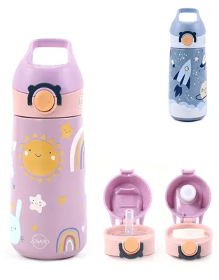 Produktbild von JENARD® Trinkflasche für Kinder aus doppelwandigem Edelstahl - Rosa / Regenbogen