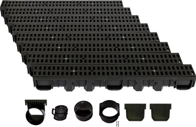 Immagine prodotto di Canale di drenaggio altezza 115 mm plastica 8 m, griglia a barre, nero classico