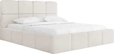 Produktbild von Polsterbett 140x200 mit Bettkasten und Lattenrost – Weiß Bett mit hohem Kopfteil, Boucle oder Samt Stoff – Modernes Doppelbett mit Stauraum – Bettgestell, ohne Matratze – Tivio – Creme