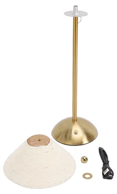 Image de Lampe de table, 3 couleurs, sans fil, abat-jour en corde de papier tressée à la main, lampe de chevet pour chambre à coucher, blanche