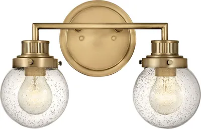 Produktbild von Badezimmerlampe Metall Glas B: 37,3 cm IP44 in Messing Antik E27 2-flammig Kugel Schirm Vintage