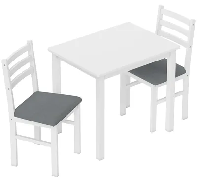 Produktbild von 3-teiliges Esstisch-Set mit 2 Stühlen, Küchentisch für kompakte Räume, gepolsterte Stühle, platzsparend, MDF, Weiß