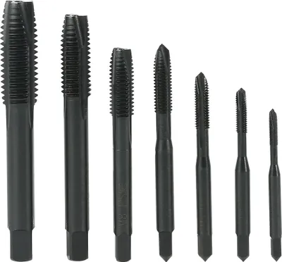 Image de Jeu de 7 pièces M3 M4 M5 M6 M8 M10 M12 Nitrure Acier rapide haute performance HSS6542 Taraud hélicoïdal à pointe Taraud mécanique Taraud Filetage métrique