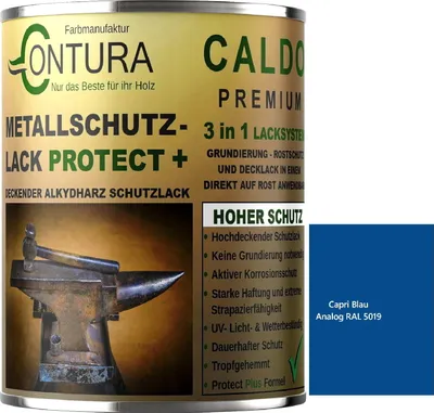 Produktbild von Contura 3 in 1 Rostschutzfarbe 1Liter Metallschutzlack Seidenmatt RAL Metall Lack Farbe Grundierung Rost - RAL 5019 Capriblau