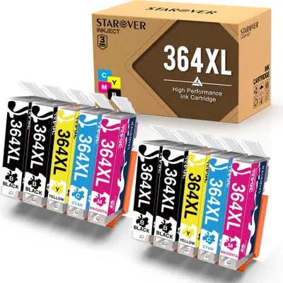 A product shot of multiple ink cartridges and their packaging.