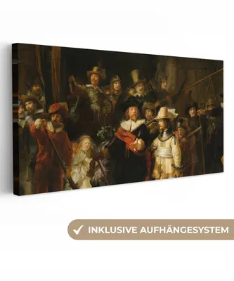 Obrázek produktu pro OneMillionCanvasses® - Obraz na plátně - Noční hlídka - Obraz od Rembrandt van Rijn, nástěnná malba, nástěnné dekorace obrazy obývací pokoj, 80x40cm