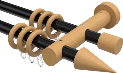 Produktbild von Interdeco Gardinenstange / Vorhangstange Schwarz / Buche lackiert, Typ Talena Siveo (Kegel), 20 mm Ø 2-läufig, 240 cm