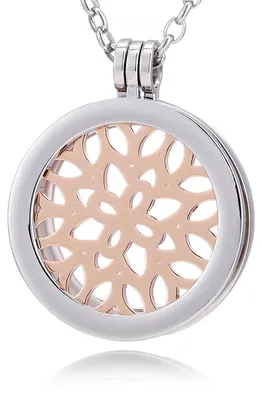 Produktbild von Morella® Damen Halskette 70 cm Edelstahl und Anhänger mit Coin Blätterwald roségold 33 mm im Schmuckbeutel