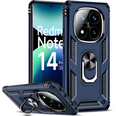 Image de Coque pour Xiaomi Redmi Note 14 Pro Plus 5G/Note 14 Pro+ 5G, Protection Rigide avec Anneau Arrière - Bleu Marine