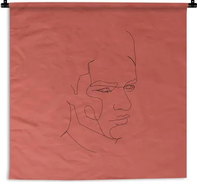 Produktbild von MuchoWow® Wandteppich Wandbehang Mann - Strichzeichnung - Rot 150x150 cm Tapisserie Dekoration Wandtuch - Wohnaccessoires - Modernes