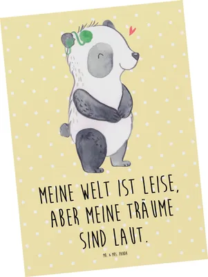 Produktbild von Mr. & Mrs. Panda Postkarte Panda Gehörlos - Gelb Pastell - Geschenk, Ansichtskarten, Cochlea Implantat, Grußkarte, bildkarte, Ertaubt, Postkarten, Ansichtskarte