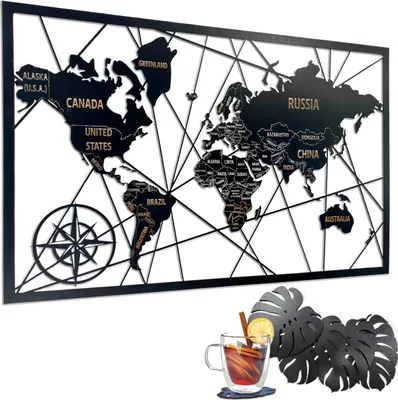 Obrázek produktu pro Dřevěný prolamovaný obraz Mapa světa 3D panel Nástěnná dekorace Mládež Moderní dekorace pokojů