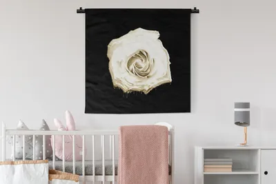 Produktbild von MuchoWow® Wandteppich Wandbehang Rose - Blumen - Weiß - Schwarz 90x90 cm Tapisserie Dekoration Wandtuch - Wandaufhänger