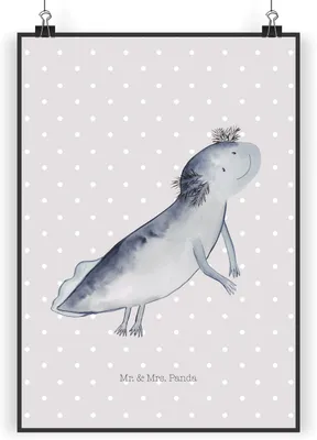 Produktbild von Mr. & Mrs. Panda Bild Axolotl Schwimmen DIN A5 - Grau Pastell - Geschenk, Problem, Lurch, drucke, Wandbild, wanddeko, glücklich, Kunstdruck, Lösungen, Optimistisch