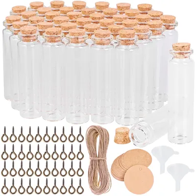 Produktbild von Cieex kleine Glasflasche Set mit Korken Kraftpapier Juteschnur, 40 x 20 ml