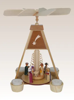 Produktbild von Pyramide Christi Geburt farbig mit Teelichtern HxBxT 32x22x25,5cm NEU