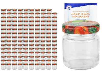 Image de lot de 200 bocaux 53 ml To 43 décor fruits couvercle bocaux à confiture avec livret de recetteslot de 200 bocaux 53 ml To 43 décor fruits couvercle bocaux à confiture avec livret de recettes