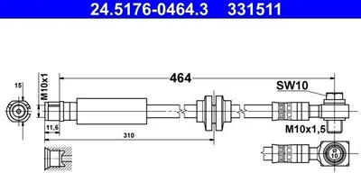Produktbild von ATE 24.5176-0464.3 Bremsschlauch Vorne für OPEL INSIGNIA Caravan INSIGNIA INSIGNIA Stufenheck INSIGNIA A Country Tourer (G09) für VAUXHALL
