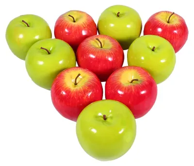 Produktbild von 5 rote + 5 grüne künstliche Äpfel, naturgetreue Küchendekoration für Zuhause