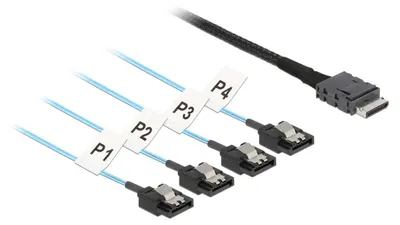Productafbeelding van DELOCK Kabel OCuLink SFF-8611 > 4 x SATA 7-polig, 1 meter, metaal, 1 meter, SFF-8611, 4 x SATA 7-polig, recht, recht, mannelijk/mannelijk