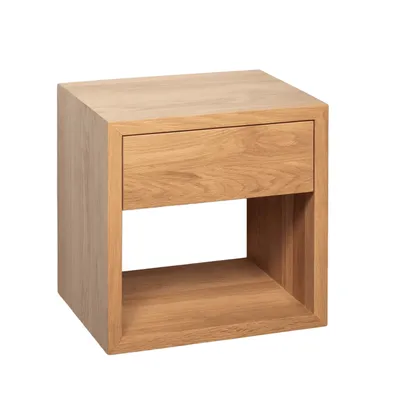 Produktbild von Woodek Nachttisch HUGO Cubic 39 aus matt lackierter massiver Eiche, skandinavisches Design, mit Schublade