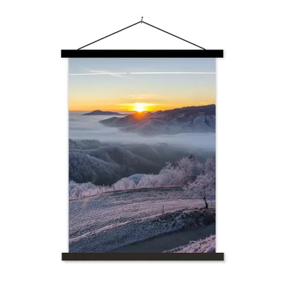 Produktbild von MuchoWow® Textilposter Winter - Berge - Sonne - Abend 40x53 cm mit schwarzem Rahmen - Abbildung