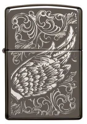 Produktbild von ZIPPO - Filigree Flame and Wings - Schwarz Flügel Federn Sturmfeuerzeug nachfüllbar Benzin 60004537