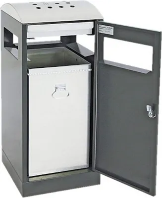 Produktbild von Abfallbehälter für Außenbereiche mit verzinktem Innenbehälter & Ascher | 40 Liter, HxBxT 81,5x35x35cm | Brandschutzklasse A1 | Anthrazitgrau