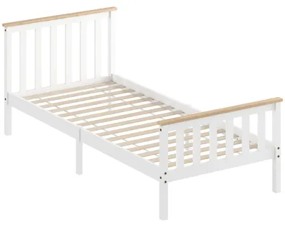 Image de Cadre de lit simple - Lit simple - Lit en bois - Lit pour enfant - Structure de lit - Bois naturel - Laqué blanc