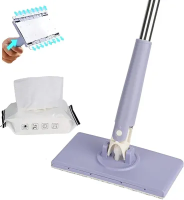 Produktbild von Wischmopp mit Druck-Klemm-System, 111cm Extra Langer Staubmopp mit 10 Tüchern - Automatischer Tuchwechsel Mini-Mopp